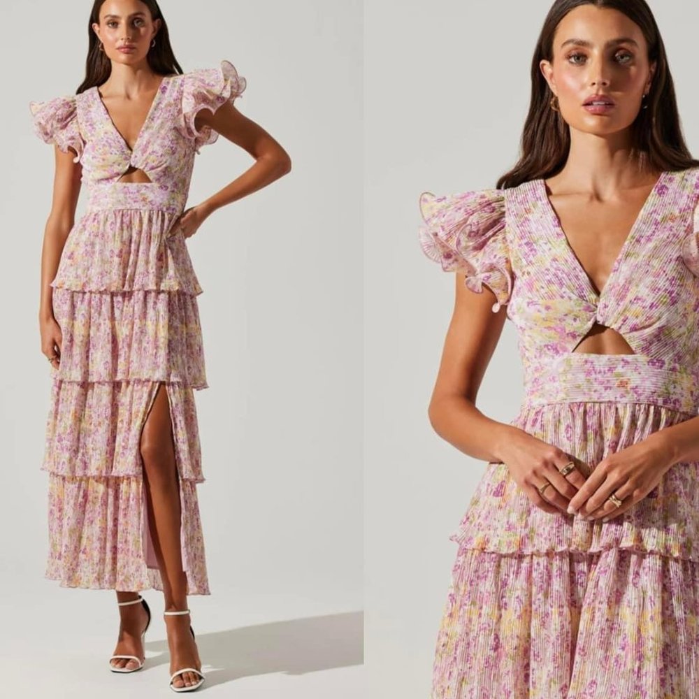 ASTR The Label Emporia Floral Pleated Tiered Midi Dress